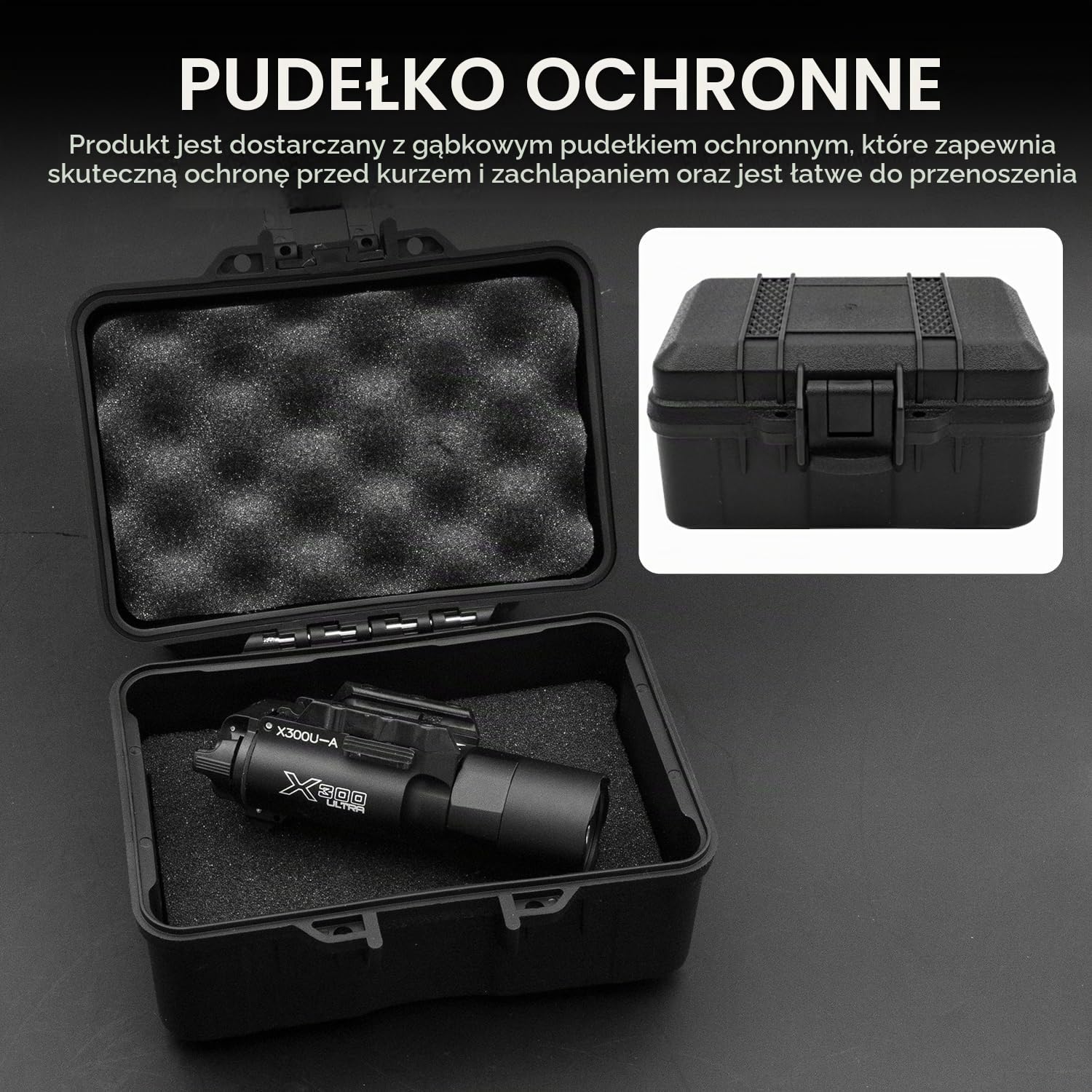 Zhongren X300 Taktyczna latarka pistoletowa, 800 lumenów, białe oświetlenie, taktyczna latarka do airsoftu, 2 tryby, światło ciągłe/chwilowe (czarna)