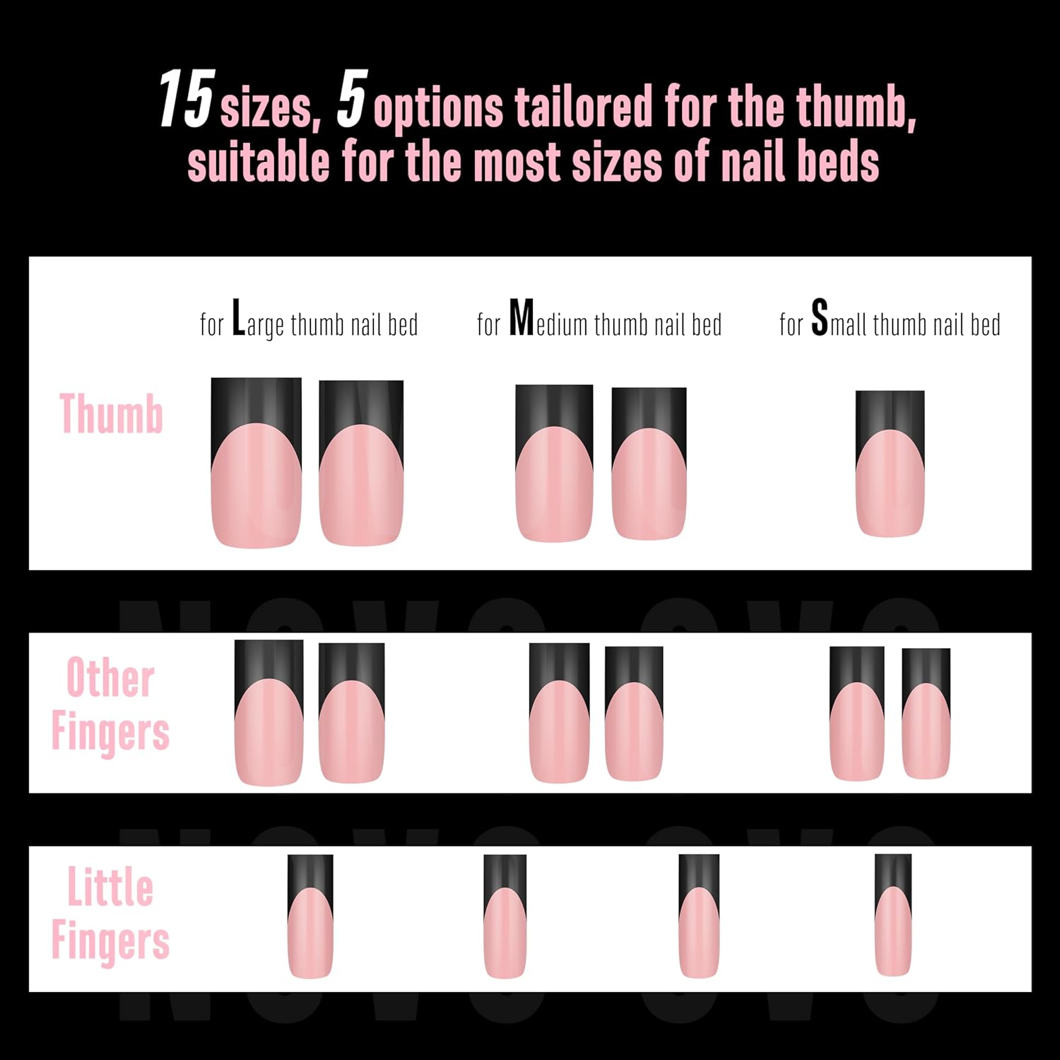 NOVO OVO Soft Gel Nail Tips Square Medium - Black French Tip on Baby Pink Base, 180Pcs Full Cover False Nails for Gel X Extension, Sharp Shape Pre-Designed Press on Nails for DIY Home Salon (15 Sizes)