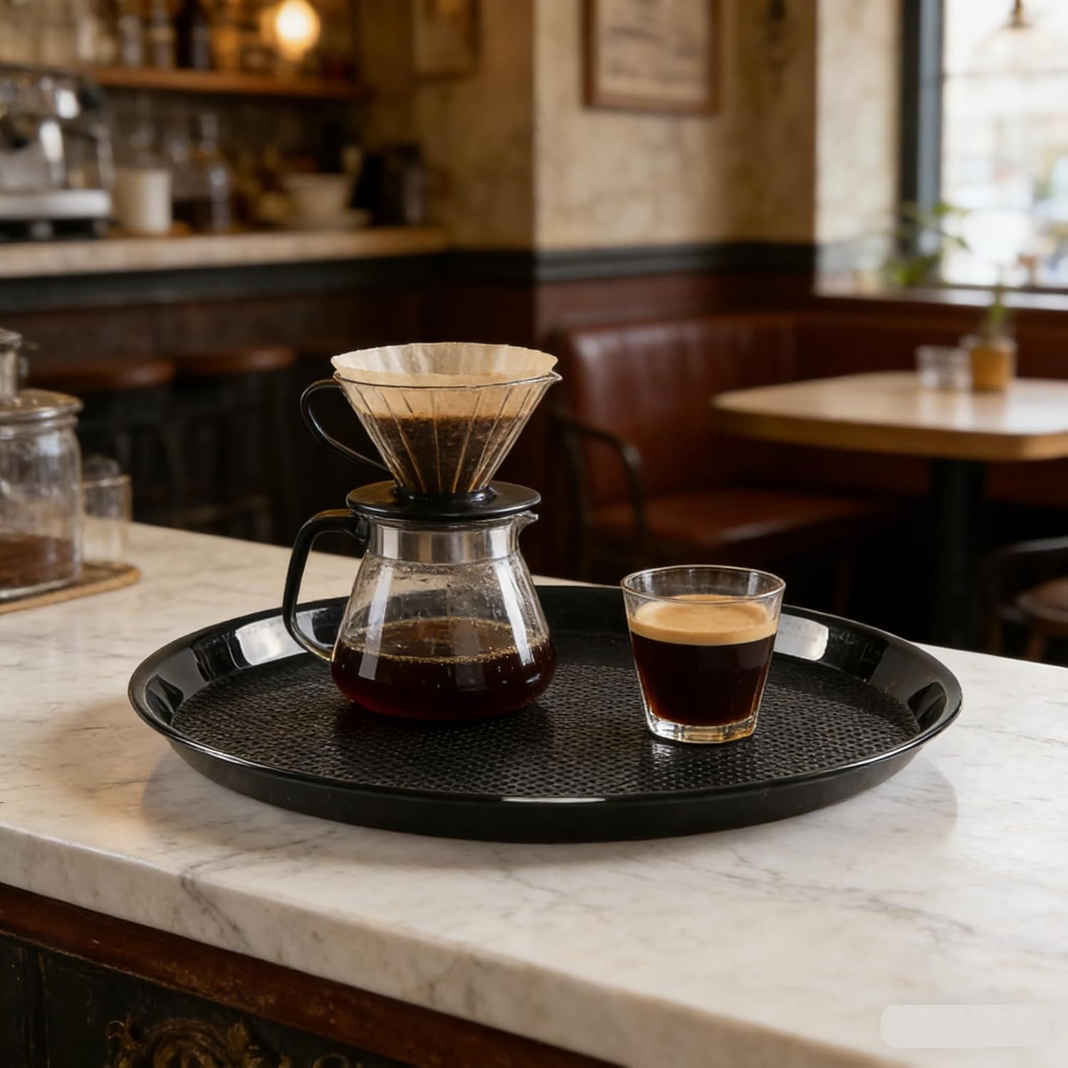 Zopnny 6 Pack Round Restaurant Serving Trays, 13.6 Inch Plastic Food Service Trays, Non-Skid Food Platter for Cafeteria, Bar, Coffee Shop, Hotel, Black - Image 6