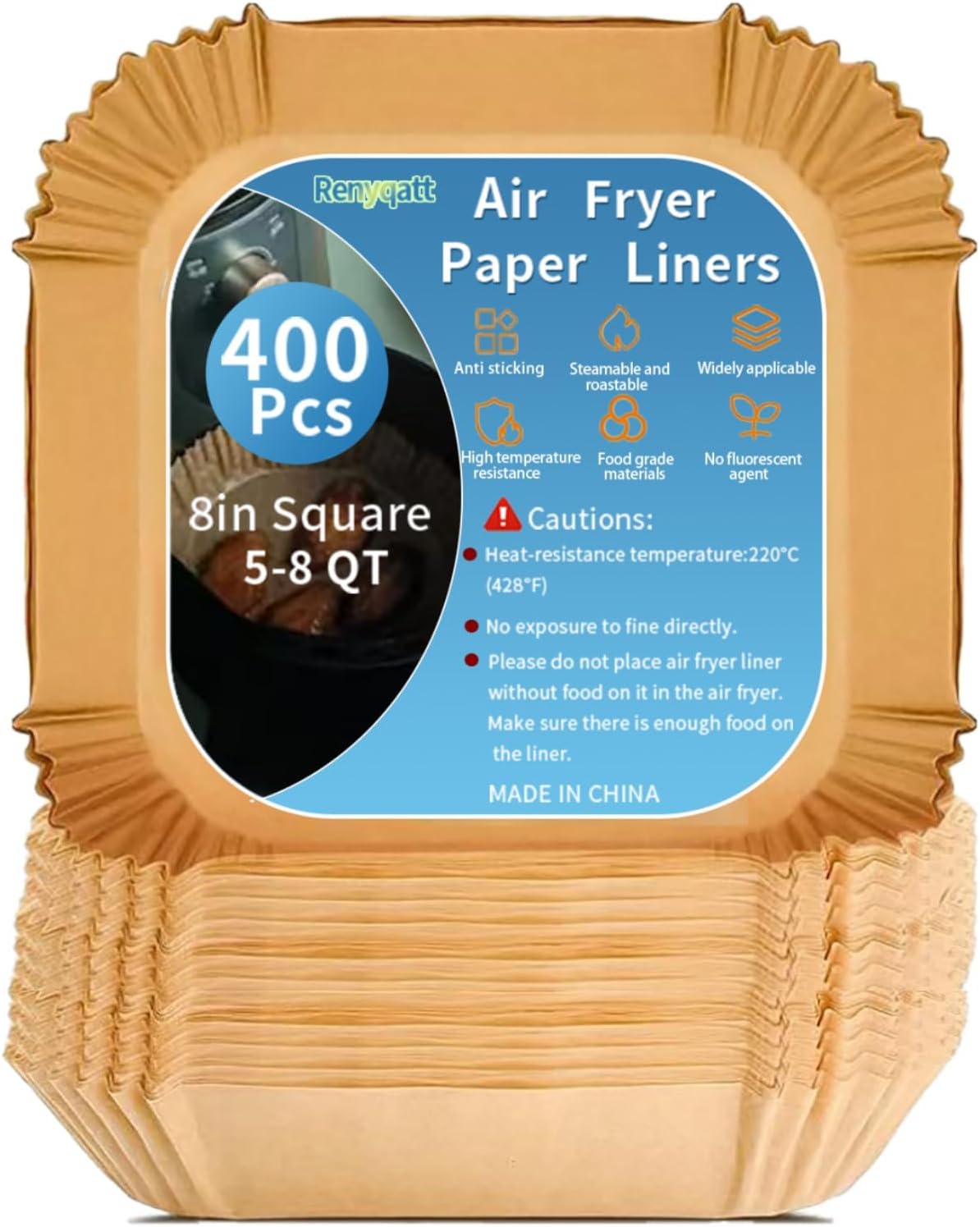 400Pcs 8 Inch Air Fryer Liners Paper Disposable,Square Non-Stick & Oil-Proof Parchment Paper for 5-8 QT Air Fryer,Unbleached Airfryer Liners for Baking,Roasting,and Microwave 400Pcs 8 Inch Air Fryer Liners Paper Disposable,Square Non-Stick & Oil-Proof Parchment Paper for 5-8 QT Air Fryer,Unbleached Airfryer Liners for Baking,Roasting,and Microwave