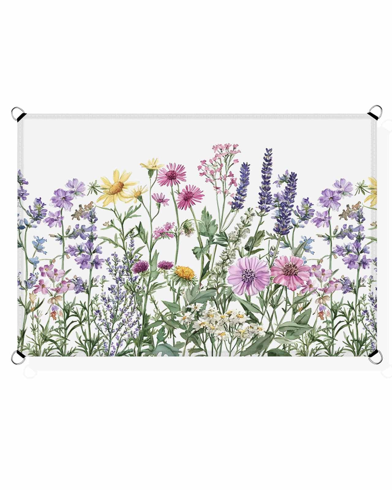 Waterproof Sun Shade Sail Spring Rustic Wildflowers Pink Daisy Lavender Flower Outdoor Patio Sun Shades Canopy UV Block Waterproof Sunshade for Garden Backyard Deck Pergola 12x16 Ft