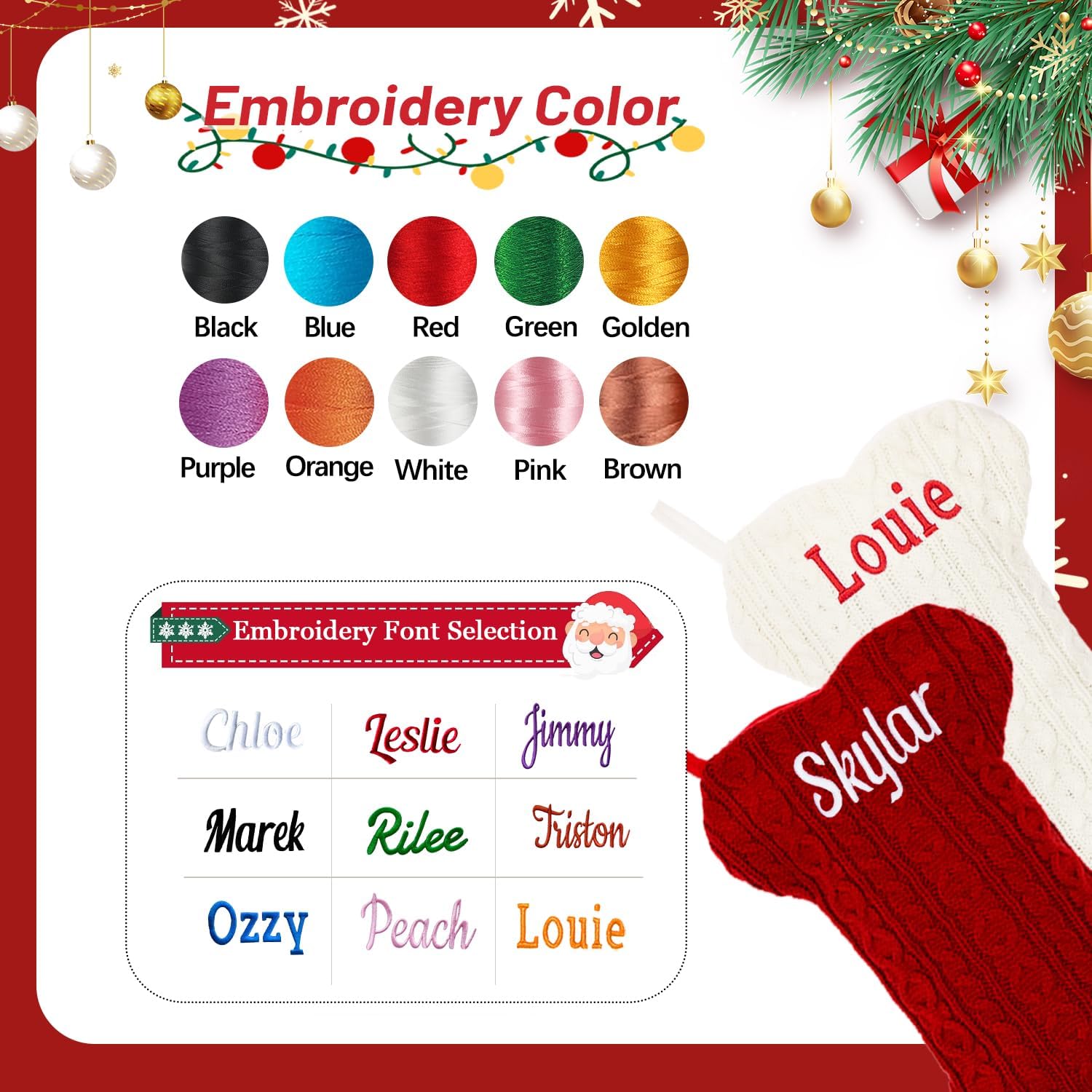 Ulico Personalized Pet Christmas Stocking, Large Custom Embroidered Name Stocking for Dogs Cats,Bone Shape Stockings,Xmas Decorations Fireplace Hanging Stockings Family Holiday Stockings （3 pcs）