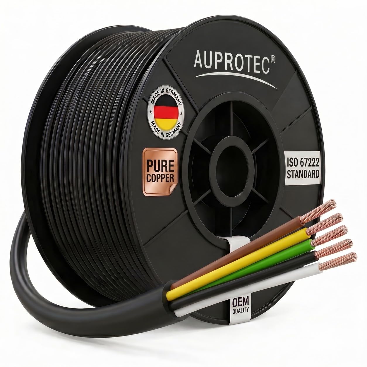 AUPROTEC 1.5mm² - 5 Core, 20m Round Electrical Wire I Thin Wall PVC Insulation DIN ISO 6722 I FLRYY Automotive Cable for Car, Trailer and Caravan