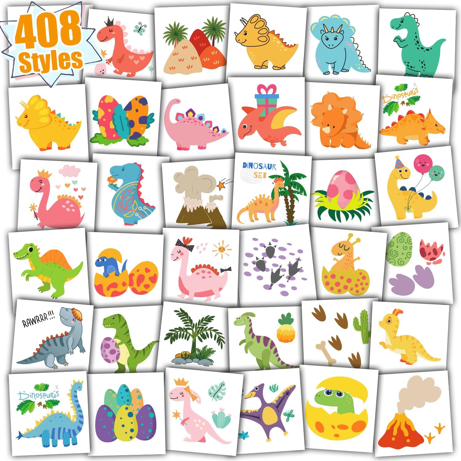 Partywind 408 PCS Dinosaur Kids Temporary Tattoos