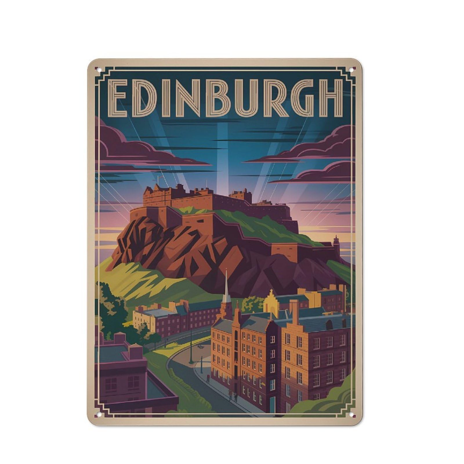 Junmoney Style-5 Edinburgh Travel Decorative Metal Plaque 40X30cm, Shop Front Style Restaurant Wall Art For Coffee Bar, Small Shop Or Dining Room