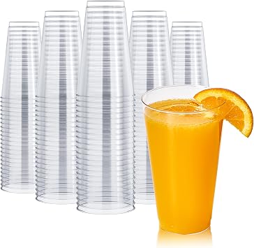 FOCUSLINE 200 Pack 16 oz Clear Plastic Cups, Large Disposable Party Cups | Thick Durable Material, Reusable Design, Clear Appearance, Perfect for Thanksgiving, Halloween, Christmas, Gatherings