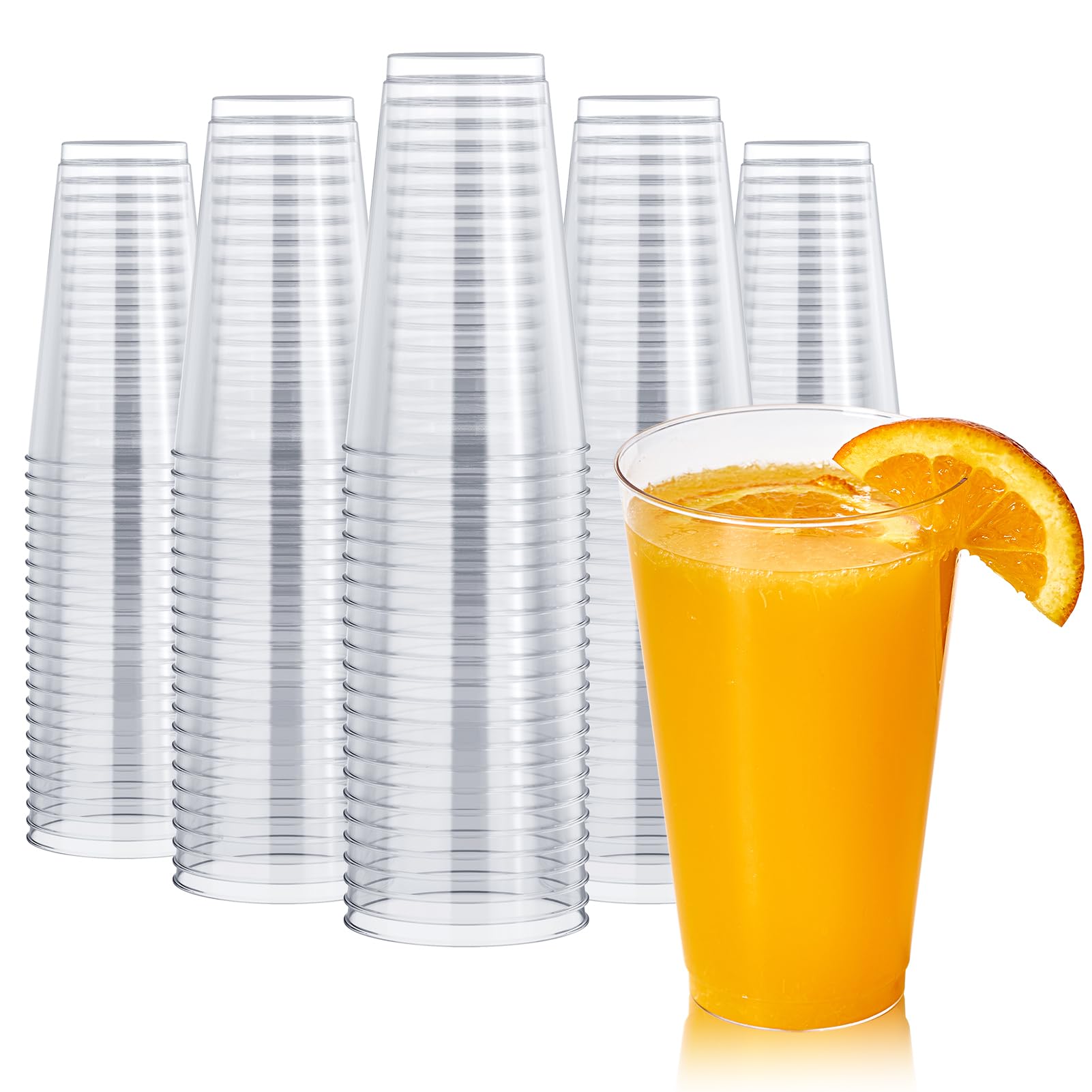 FOCUSLINE Transparente Kunststoffbecher, groß, Einwegbecher, Partybecher, 473 ml, strapazierfähig, transparent, für Party, Thanksgiving, Halloween, Weihnachten, 200 Stück