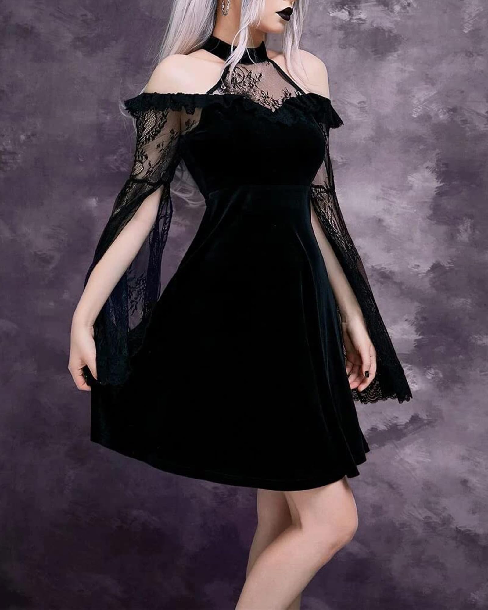 LVCBL Vestito Gotico Donna Vestito Halloween Donna Velluto Elegante