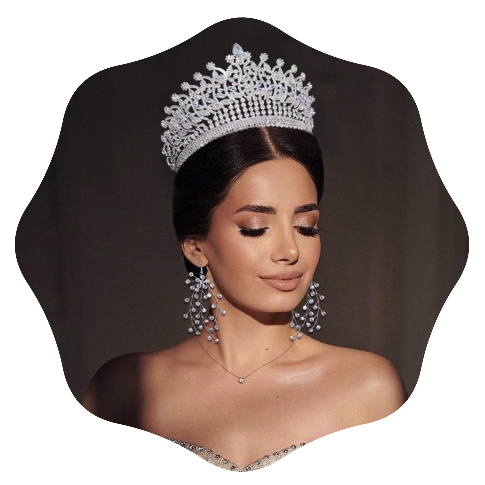 Silver Crystal Pageant Tiara Crown - Women Accessories SILVER WEDDING BRIDAL TIARA W/CRYSTAL CLEAR RHINESTONES  main image 2