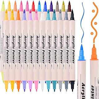 MIN CI 24 Farben Acrylstifte für Steine & Kunst - Wasservermalbare Acryl, Dual Tip Malstifte für Erwachsene(Pinselspitze & Feinspitze), Marker für Keramik, Glas, Holz