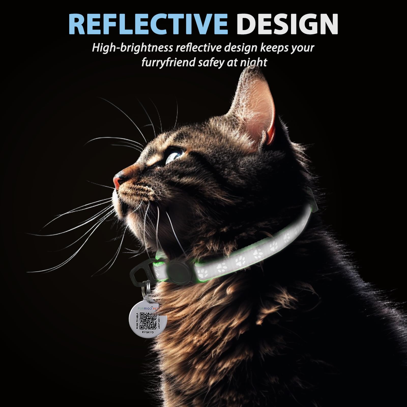 Collar de gato con etiqueta de nombre de código QR, collares reflectantes para gatitos con campana, etiqueta de identificación de gato personalizada, ultra duradero, ajustable, liberación rápida, se