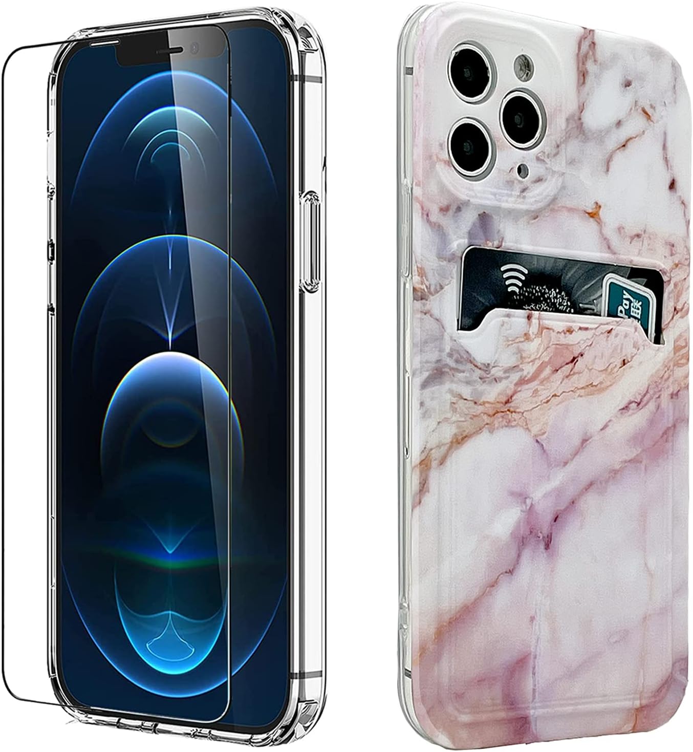 Wallet Case Compatible for iPhone 11 Pro 2019 5.8'' with Card Holder Slot Shockproof Protective Soft TPU Slicone Cover Compatible for iPhone 11 XI Pro with Screen Protector (Pink Purple Marble)