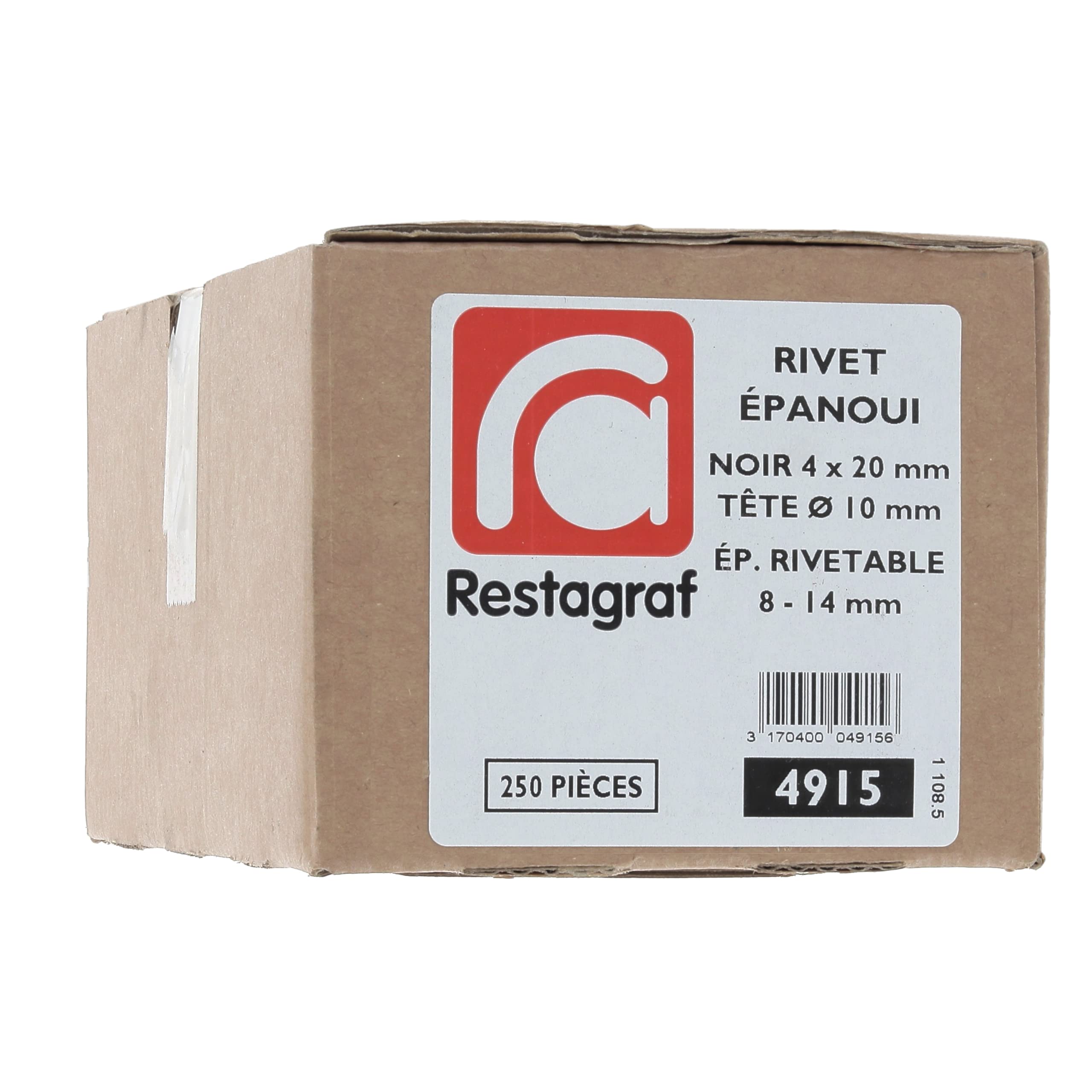 Restagraf - Rivets Épanouis Noirs pour Plaques d'Immatriculation - Diamètre 4 mm - Fixation Durable sur Carrosserie ou Support Plastique - Réf. 4915 - Boîte de 250