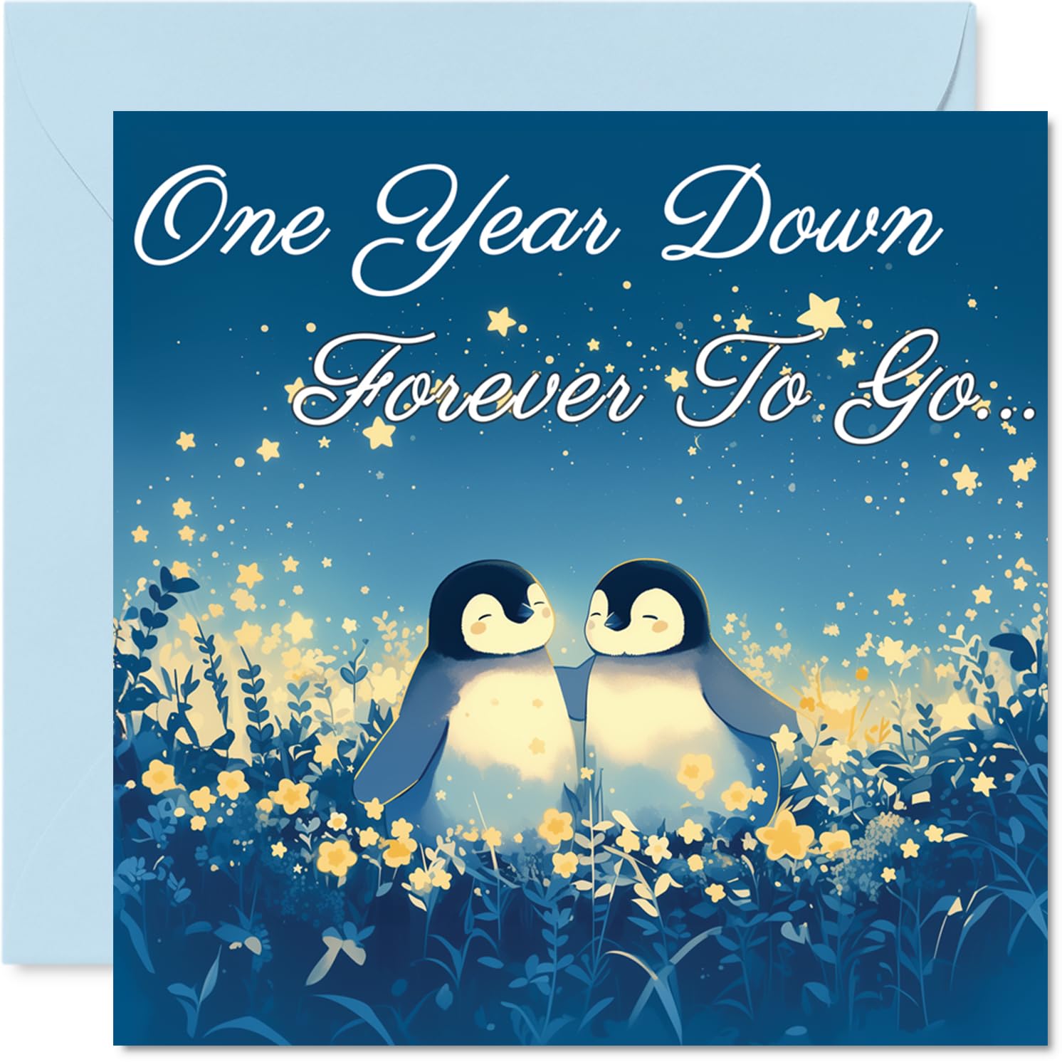1st Anniversary Card - Penguins in Love One Year Down - Congratulations Cards for 1st Anniversary, 145mm Congratulations Greeting Card
