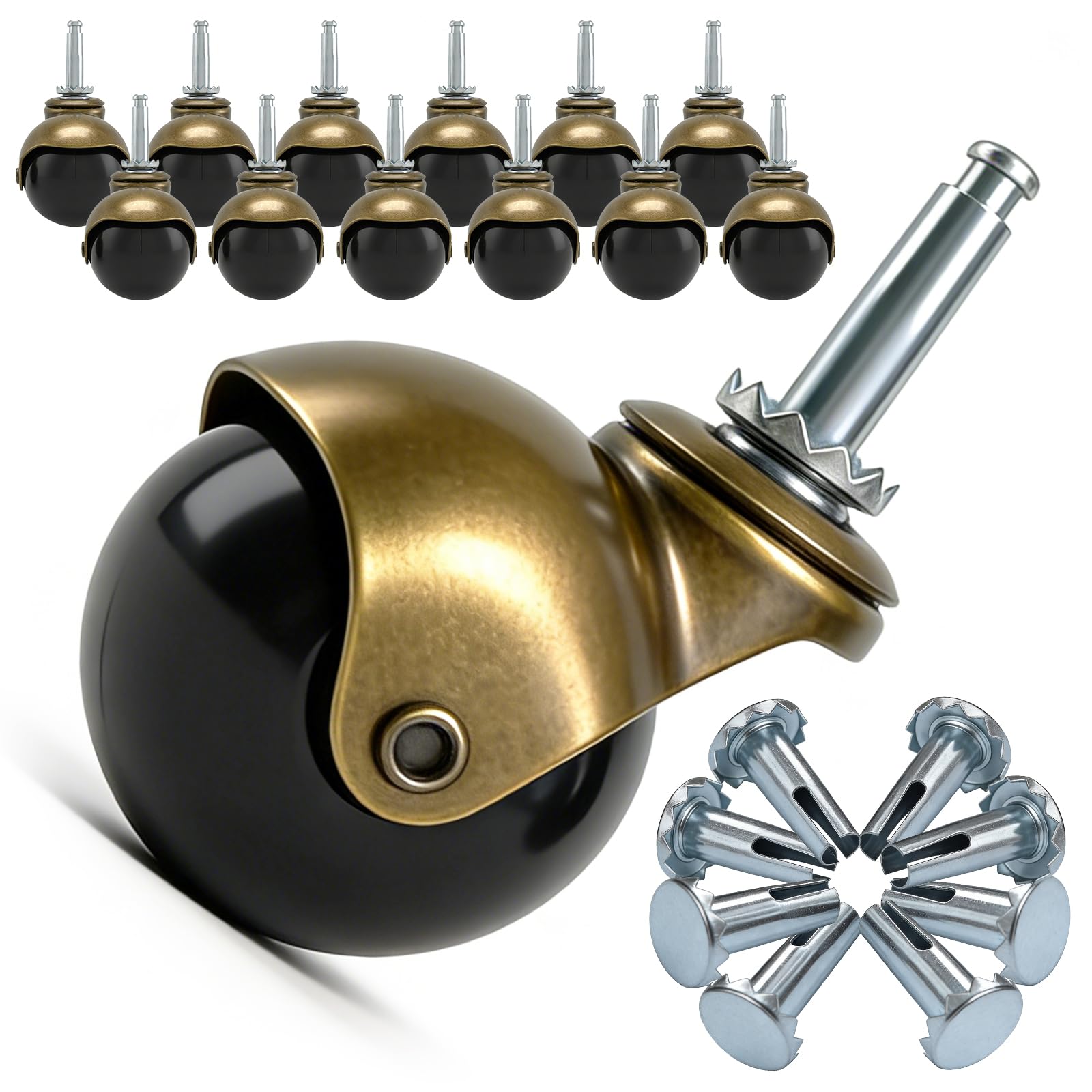 Antique Brass Ball Casters - 8 Pack -8