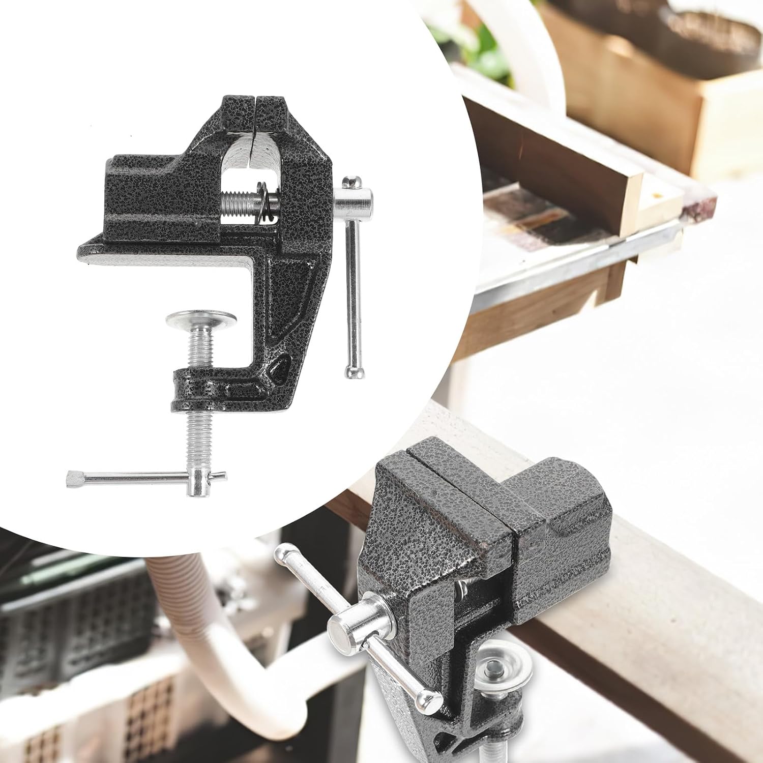 Outanaya Mini 360-degree Rotatable Bench Vise Portable Table Clamp for Woodworking, Cast Steel Workbench Drill Press Vise Tool, 0.74kg Compact Work Holding Device