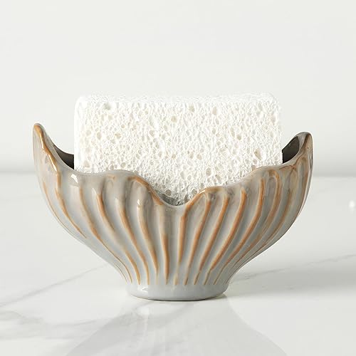 Miniatura 8 de Soporte de esponja de cerámica, soporte de esponja para fregadero de cocina, organizador compacto para fregadero, almohadilla de limpieza y soporte