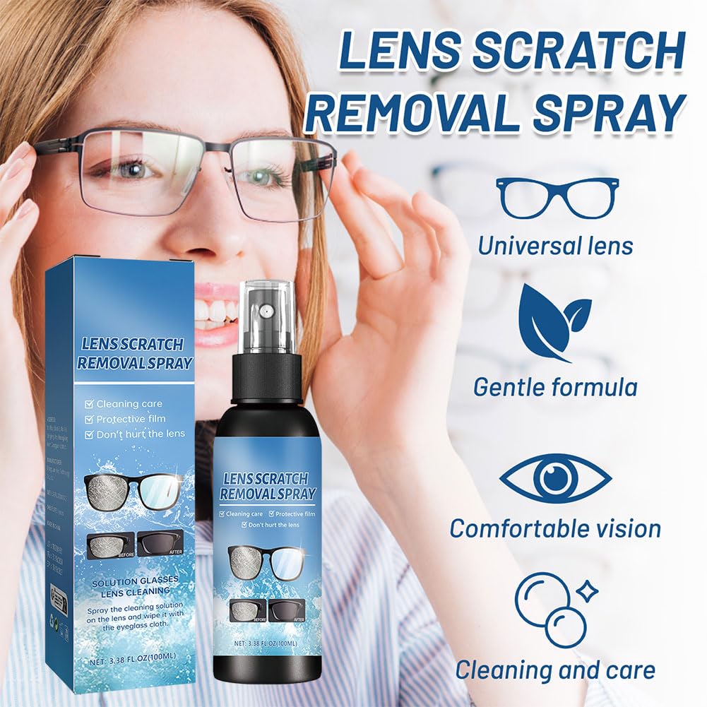 Occhiali Rimozione Graffi, Spray per Riparazione Lenti, 100ml Spray per la Rimozione dei Graffi Delle Lenti, Sprays Per La Pulizia Degli Occhiali, Sprays per la Riparazione Occhiali