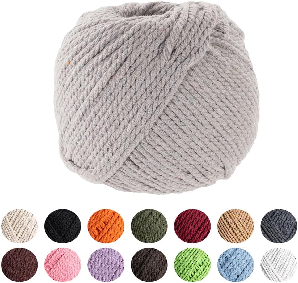Craft County Natural Macramé Cotton Rope – Knitting, DIY, and Wall Hangings – Cement 3mm (50 Meters)