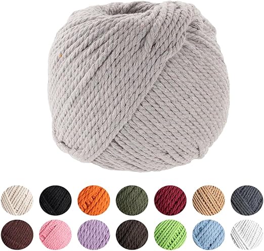 Craft County Natural Macramé Cotton Rope – Knitting, DIY, and Wall Hangings – Cement 5mm (50 Meters)