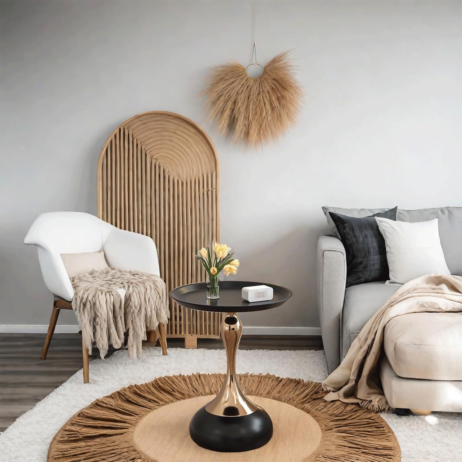 Elegant Modern Side Table - Featuring a Unique Hourglass Design, Ideal for use in Living Rooms, cafes, Dining Rooms, bedrooms, and Outdoors - a Fashionable Decoration (1, Black)