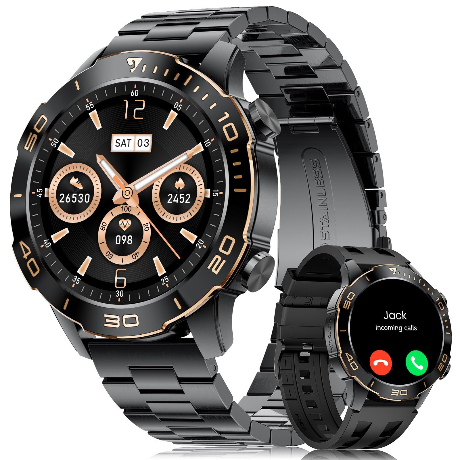 Reloj Inteligente Hombre Negocios Deportes con Llamadas, Smartwatch Hombre con 1,43'' Amoled/IP68 Impermeable/170+ Modos Deportivos/Pulsómetro/Sueño/Pulsera Actividad con iOS y Android, Negro