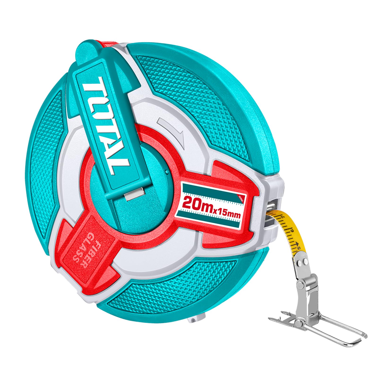 TOTAL 20m Fibreglass Measuring Tape, 3:1 Fast Rewind, Metric & Inch | 15mmDouble-Sided Two-Colour Blade With Ring And Claw End Hook; Rubber-Covered Case For Construction And Surveying-picture-15
