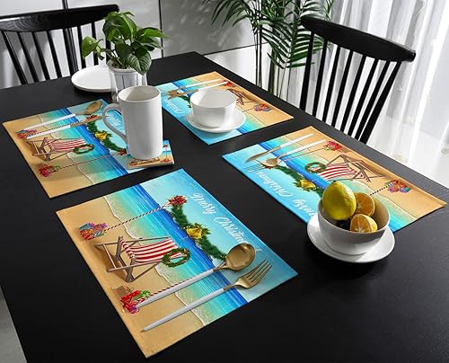 Miniatura 3 de Juego de 6 tapetes antideslizantes lavables para playa náuticos costeros coronas de Navidad regalos de algodón y lino para comedor fiestas