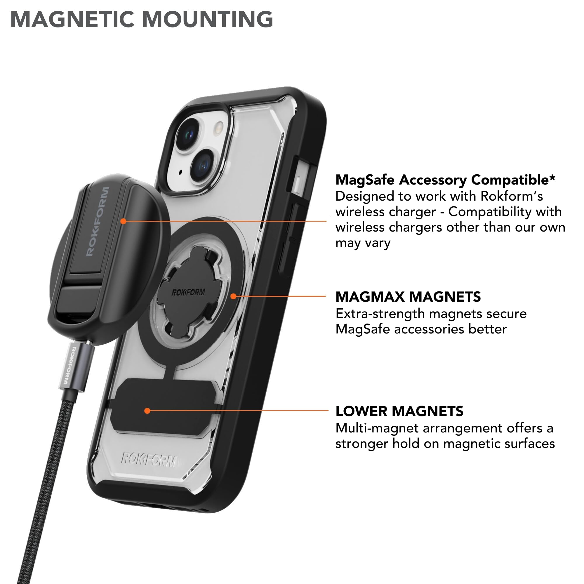 Rokform - Custodia per iPhone 15, serie Crystal, cover magnetica trasparente per iPhone 15 con chiusura a torsione RokLock, armatura sottile testata a goccia (trasparente)