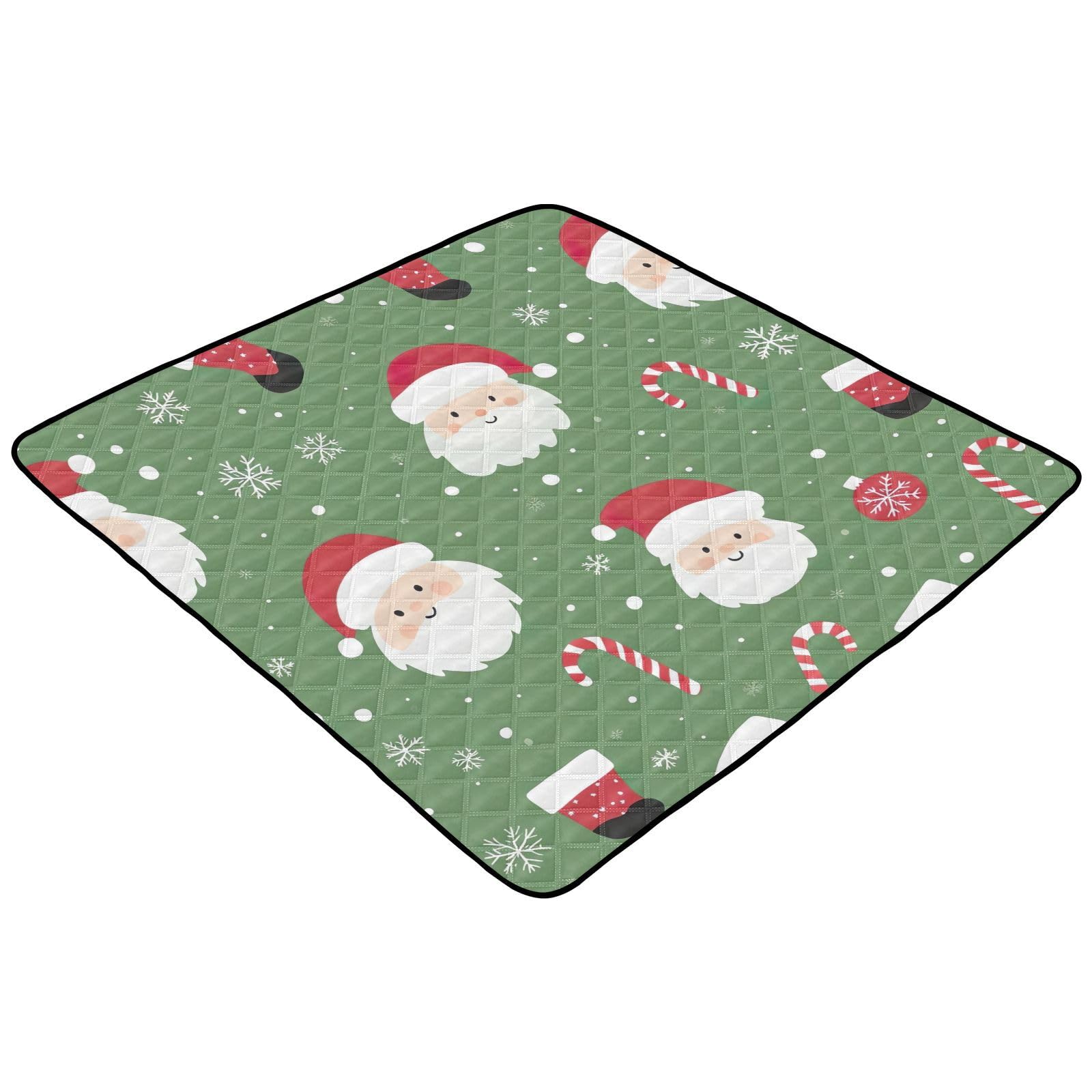 BOESI Doodle Santa and Candy Pattern Baby Play Mat, 50“ X 50” Washable Folding Crawling Mat, Baby Floor Mat, Soft, Thick, Non-Slip