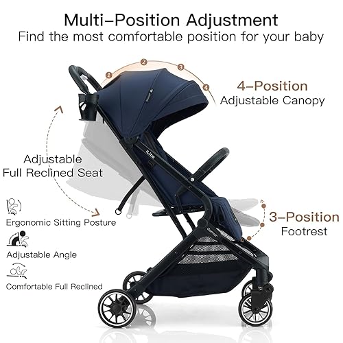Miniatura 7 de Cochecito de bebé plegable compacto, cochecito de viaje ligero con plegado con un solo clic, toldo extensible UPF50+, soporte para tazas, protección