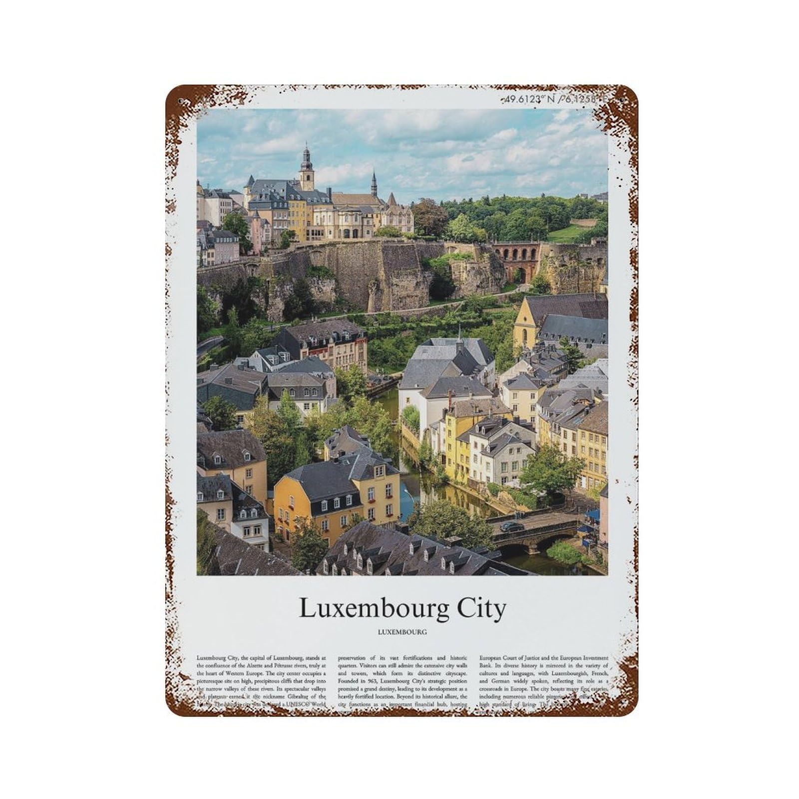 xiaoxiaoshen Luxembourg City Luxembourg City Scenery Wall Decor Art Metal Tin Poster Modern Home Decor Art Home Bar Shop Decorations Vintage Sign 40x30cm