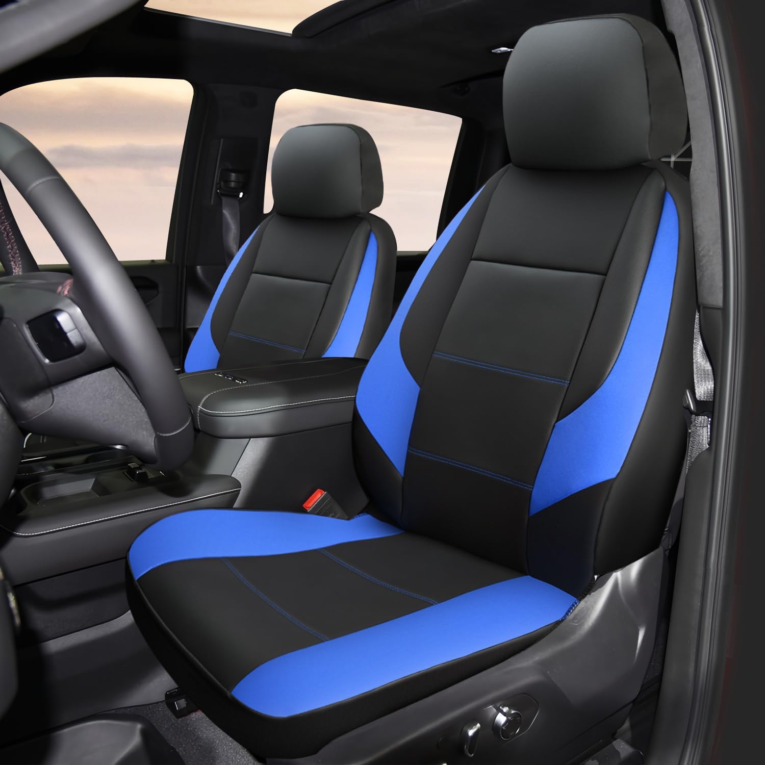GIANT PANDA Front Car Seat Cover Customized Fit GMC 1500 2500 3500 Trucks Seat Protectors，Faux Leather (Blue+Black) 2-Pack
