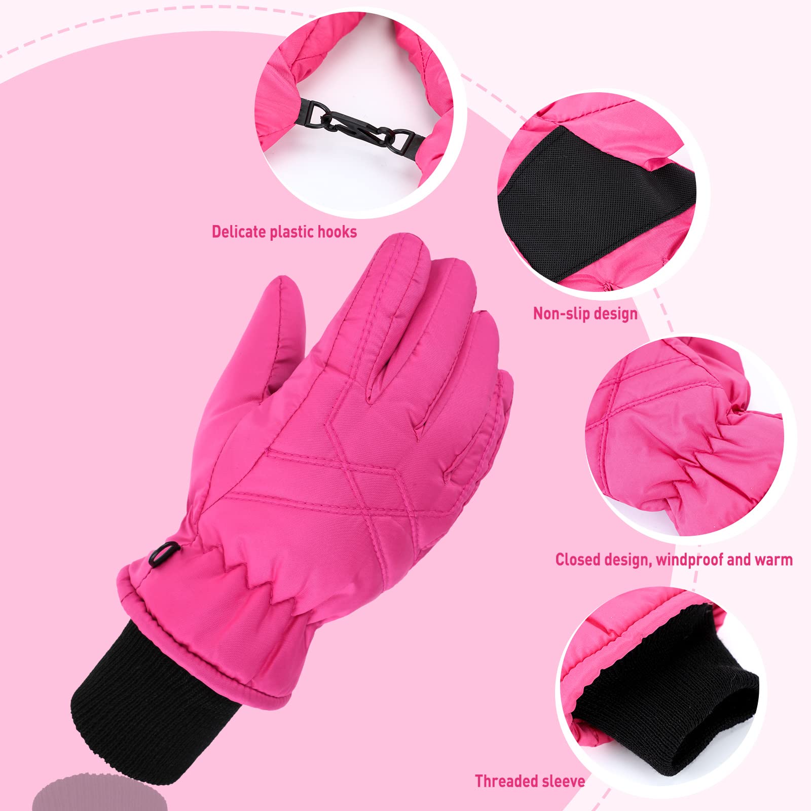 SATINIOR 2 Pares Guantes de Esquí Snowboard Invierno de Niños Manoplas de Nieve a Prueba de Viento