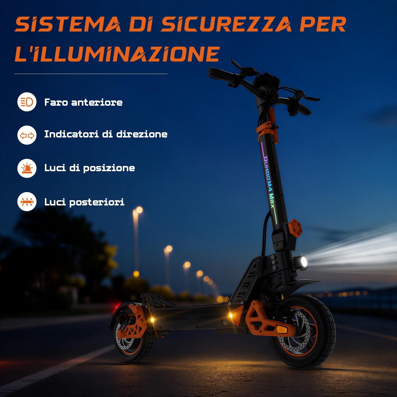 M4 Max Monopattino Elettrico Pieghevole, Autonomia 55km, Ammortizzatore Idraulico Ant., Freno a Disco, Luci LED Full, 3 Velocità, Ruote 10", 120KG, Batteria 48V 15,6Ah
