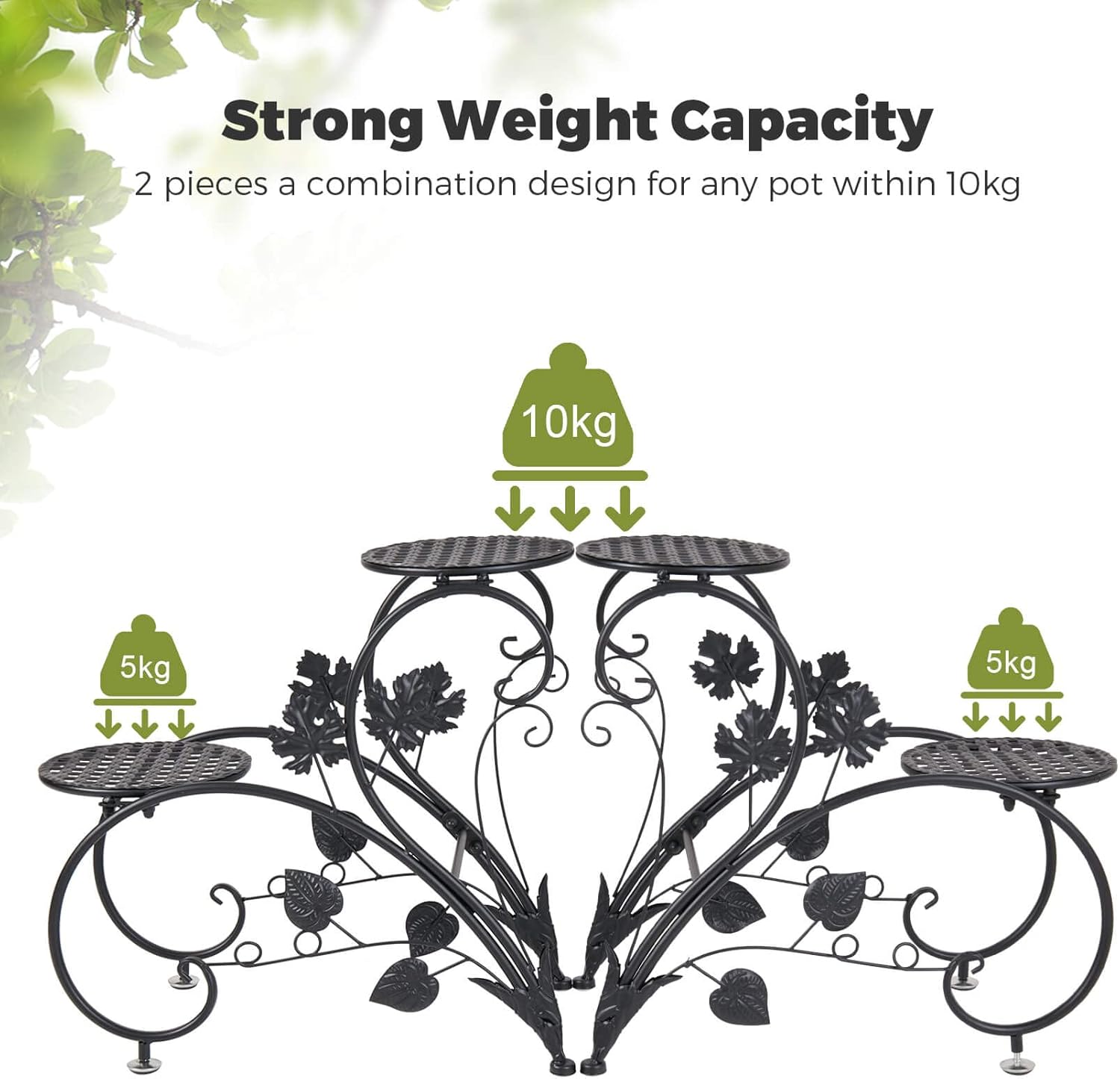 unho Plant Stand Heart Shaped: Set of 2 Metal Flower Racks Potted Iron Planter Display Shelves Holder for Patio Garden Entryway Home Decors (Black)