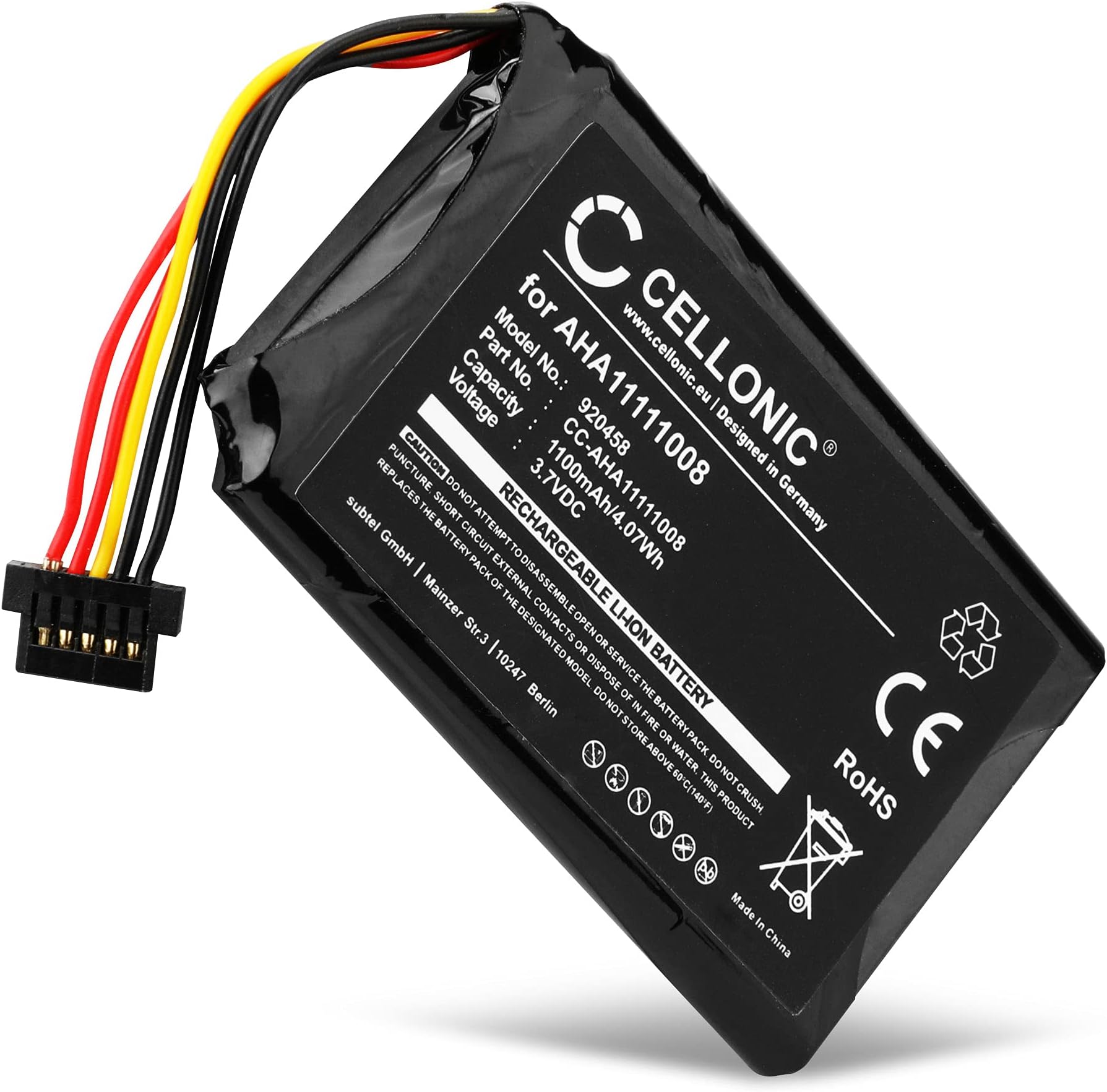 battery sat nav compatible with TomTom Go 6000, 5100, 5000, 6100, Professional 6250, 5200, 6200, 6000, Premium X, 1005, VFAD, AHA11111008 (1100mAh, 3.7V)