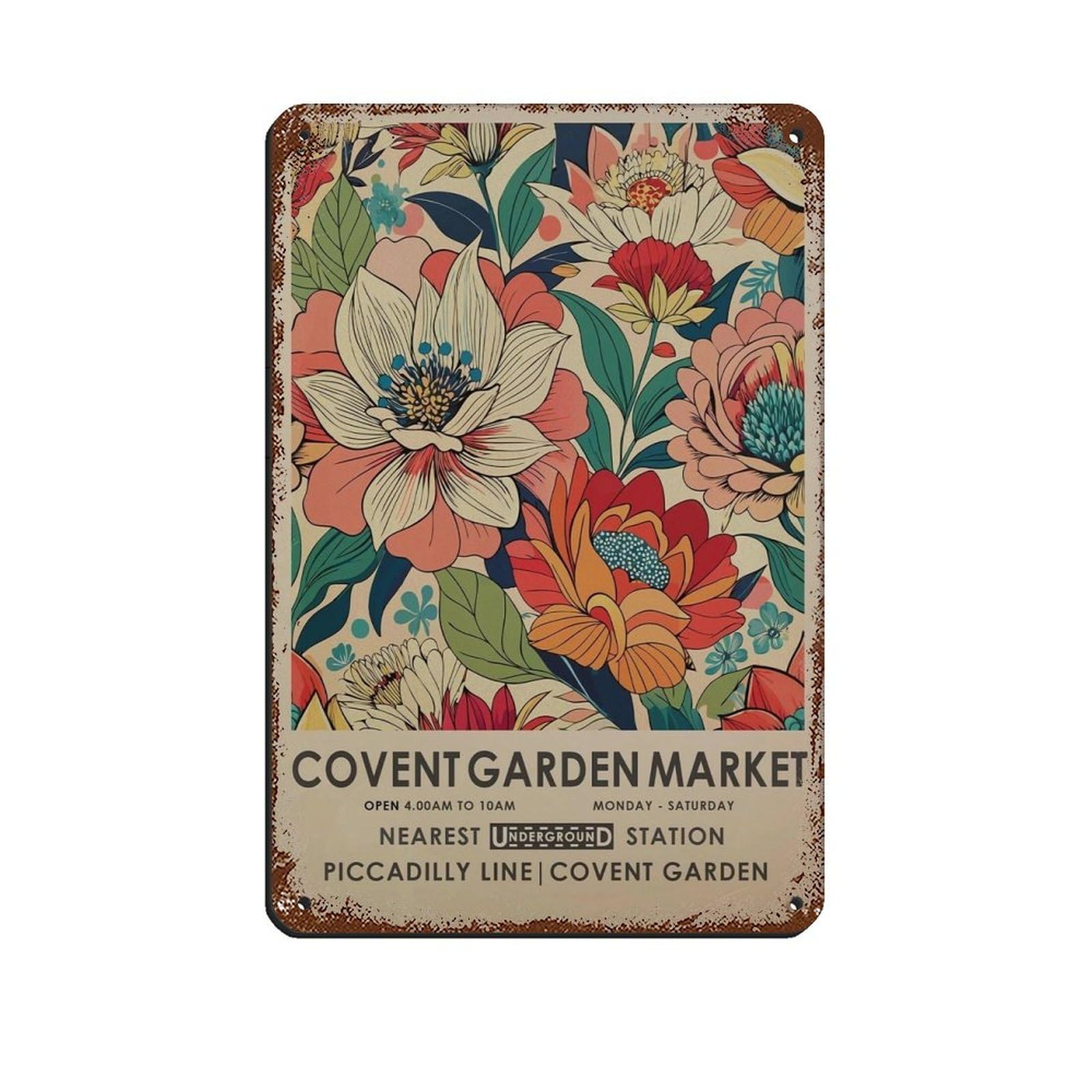 Covent Garden Flower Market, Vintage Botanical Retro Poster Metal Tin Sign Chic Art Retro Iron Painting Bar People Cave Cafe Family Garage Poster Wall Decoration 8x12inch(20x30cm)
