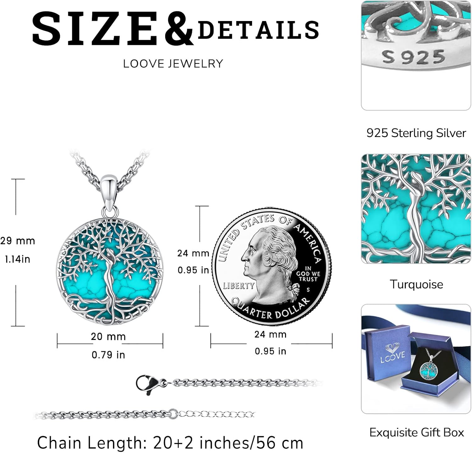 Jewelry Gifts - Tree of Life Necklace Sterling Silver Abalone Shell/Opal/Moonstone/Black Onyx/Turquoise/Malachite/Crystal Family Tree of Life Jewelry for Women Men - Image 4