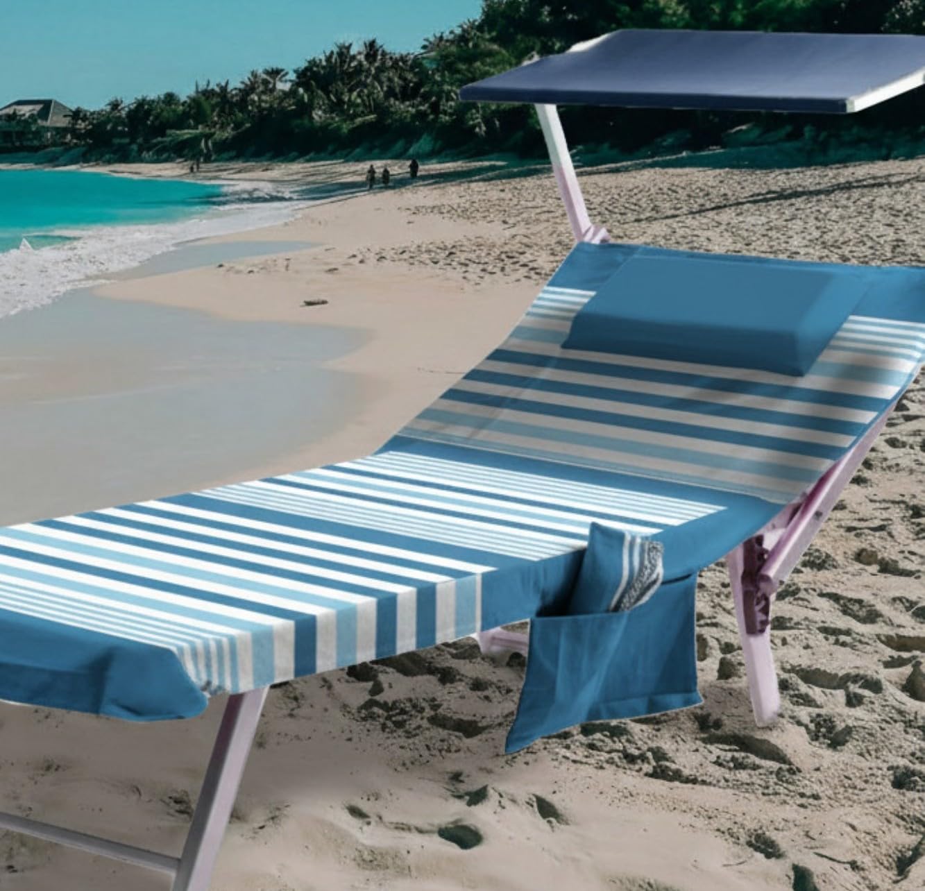 L'Emporio Casa Telo Mare Lettino con Angoli Tasche e Cuscino Cotone Fouta per Spiaggia Piscina Mare Turchese