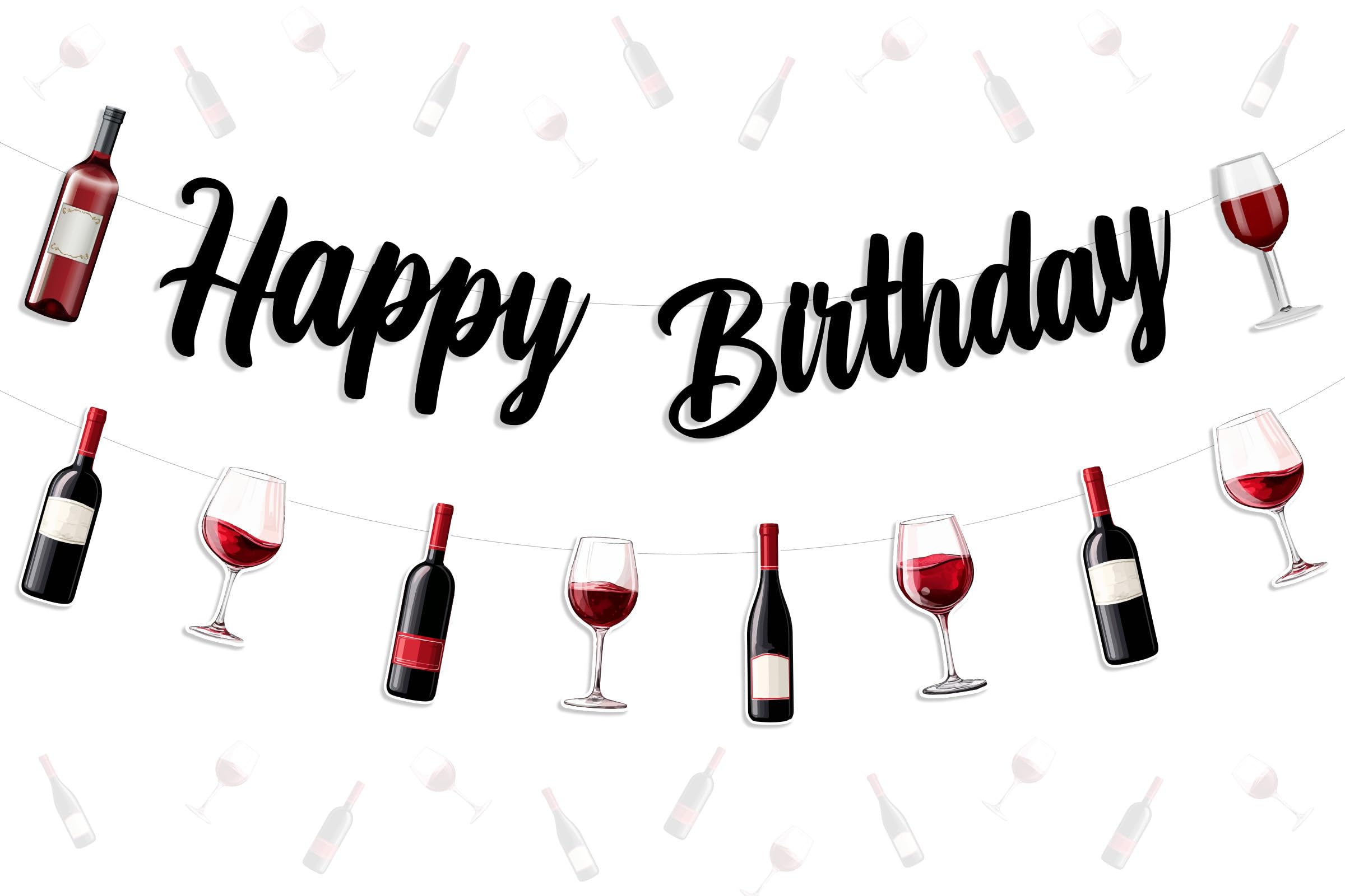 Photo 1 of Jollyboom Wine Tasting Birthday Party Decorations, Red Wine Theme Happy Birthday Banner & Goblet Garland Set - Paper Material, Easy Assembly for Indoor/Outdoor Women's Birthday & Bachelorette Parties