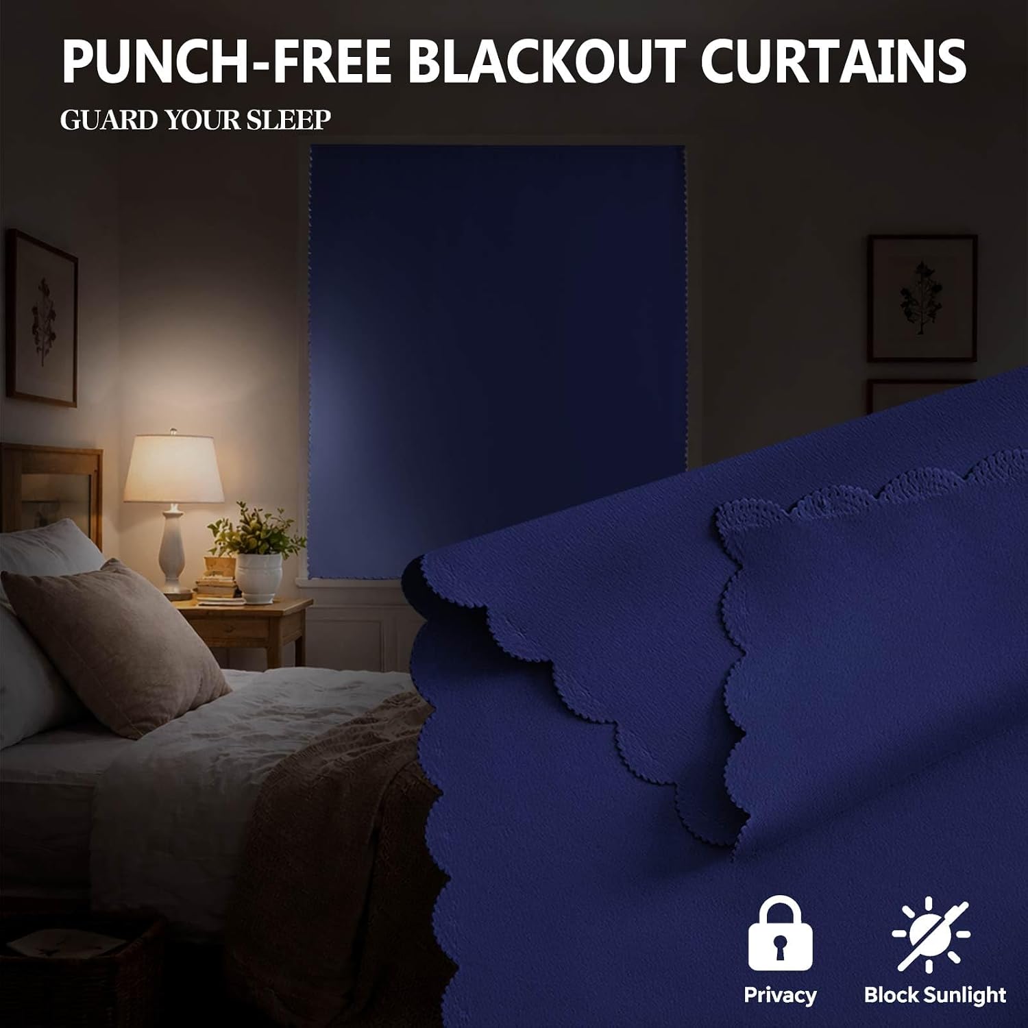 Self Adhesive Curtains for Bedroom, Blackout Curtains, No Drilling, No Rod, Stick-On for Privacy(Navy Blue 47 * 59in-1P)
