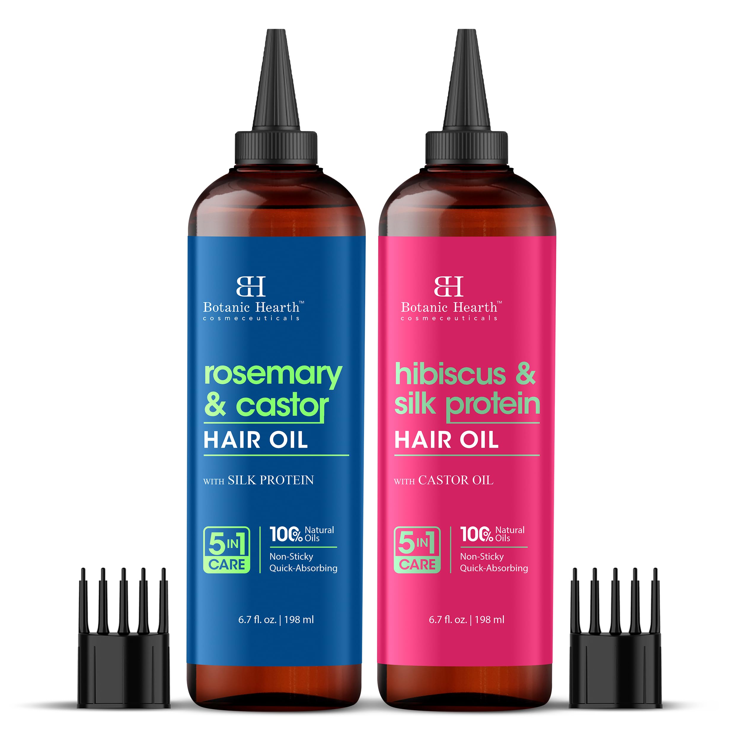 Botanic Hearth Rosemary & Castor and Hibiscus & Silk Protein hair Oil Combo set 6.7 fl oz each