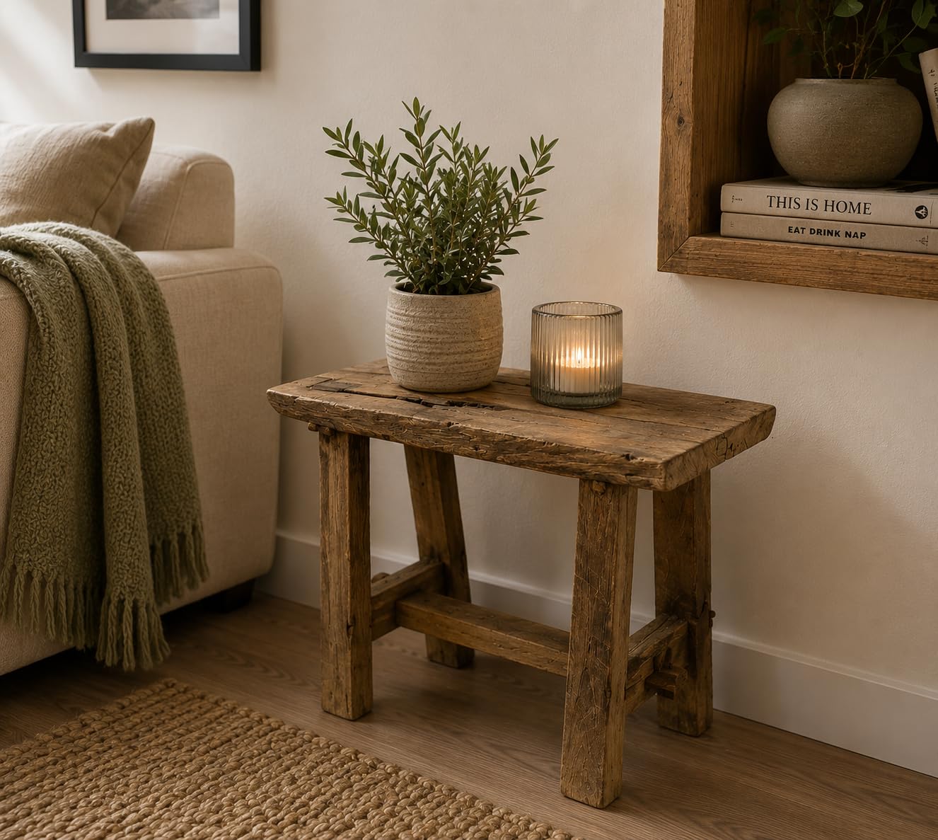 Clever-Deko Hocker kleine Bank aus Teak Wurzelholz Teakhocker Teakbank Holzhocker Holzbank Blumenbank Blumenhocker rustkal antik TEAKHOLZ