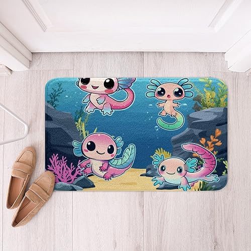 Miniatura 4 de Erosebridal Lindos tapetes de baño de ajolotl de 16 x 24 pulgadas, alfombra de área de ajolotes rosa 3D para niños, tapete de baño de ajolote de