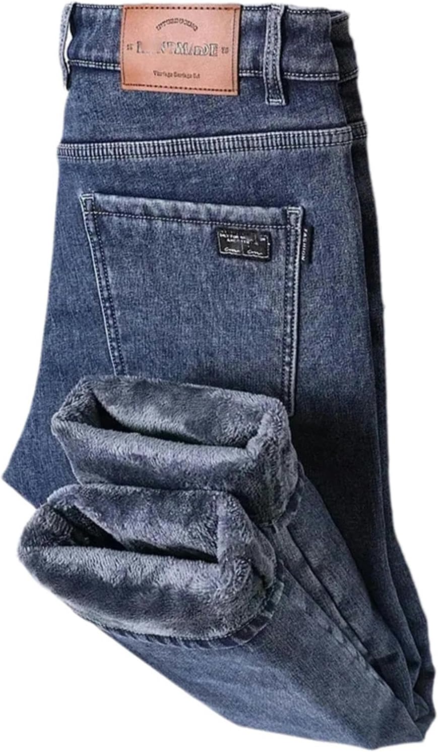 Men's Winter Jeans Warm Stretch Straight Leg Jeans Denim Long Pants Classic Trousers