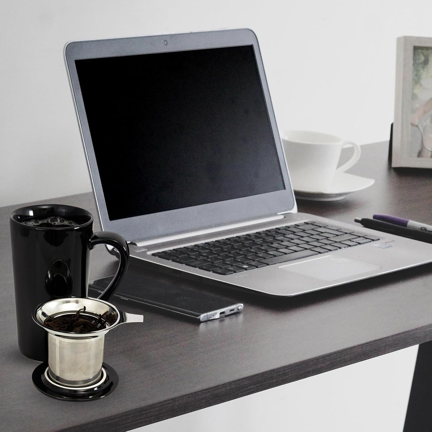 Tea Cup with Infuser and Lid, 20oz Mug with Handle for Steeping Loose Leaf Tea, Dishwasher and Microwave Safe, Ceramic Strainer Cup Gifts for tea Lovers, Black - Image 6