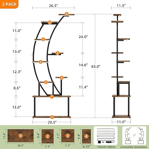 Miniatura 6 de Soporte para plantas de interior con luces de crecimiento, estante de metal de 9 niveles, soporte de plantas de 64 pulgadas de alto para plantas de