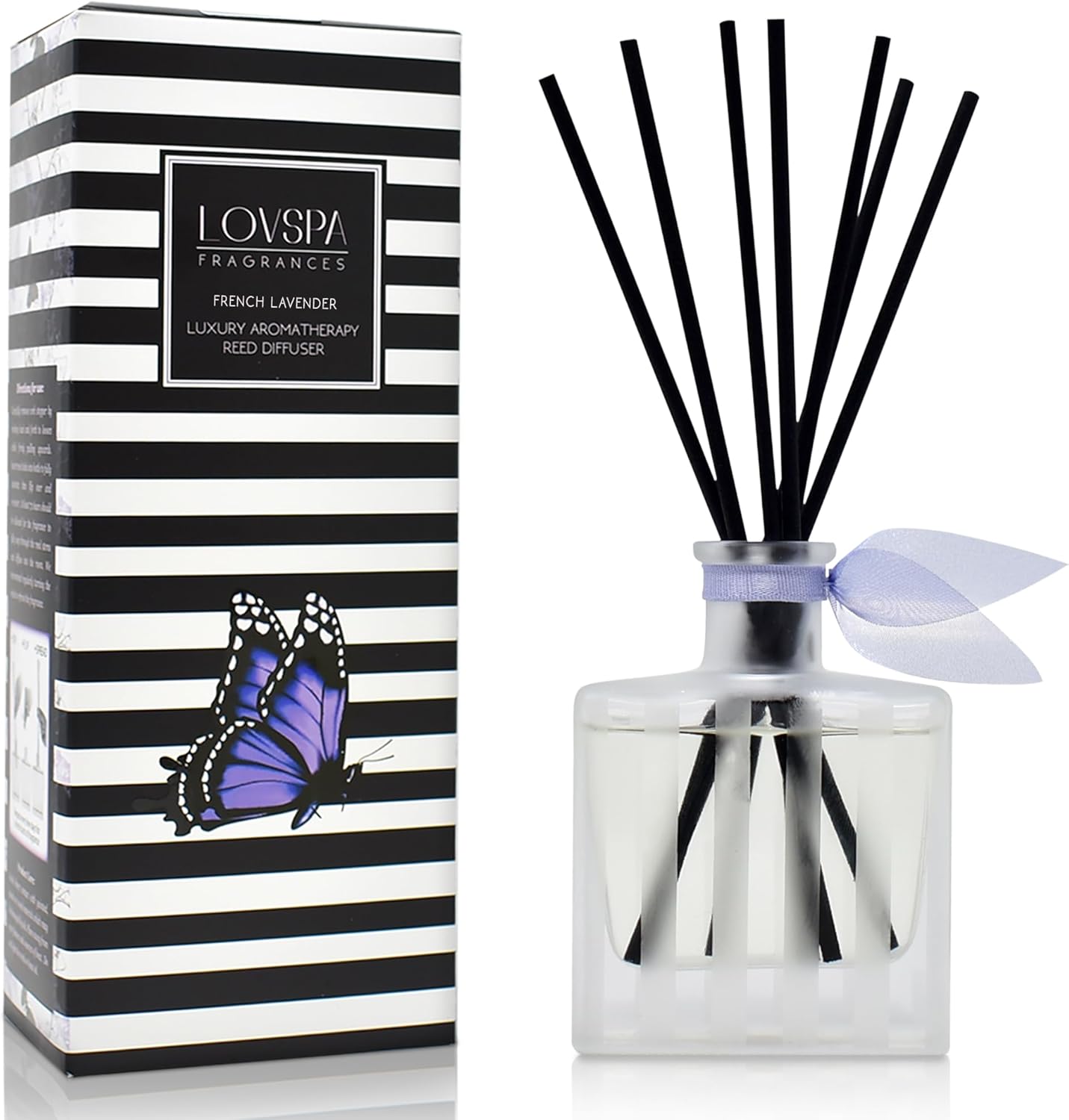 LOVSPA French Lavender Reed Diffuser Refill, 4 oz, Bundle with French Lavender Reed Diffuser Set - Made with Essential Oils in The USA