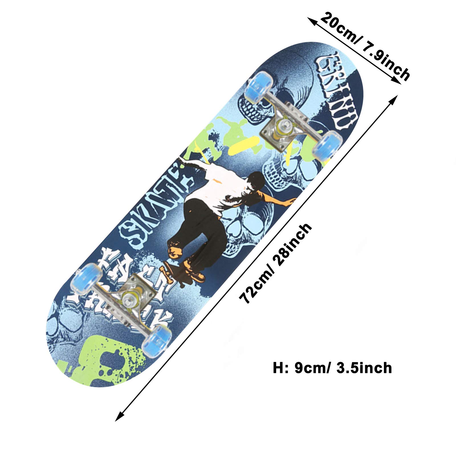 Skateboard Planche à roulettes pour Enfants LED 28 Pouces en éRable Mini Cruiser Planche à roulettes, Skateboard Clignotante à LED pour Enfants âGéS De 6 à 15 Ans